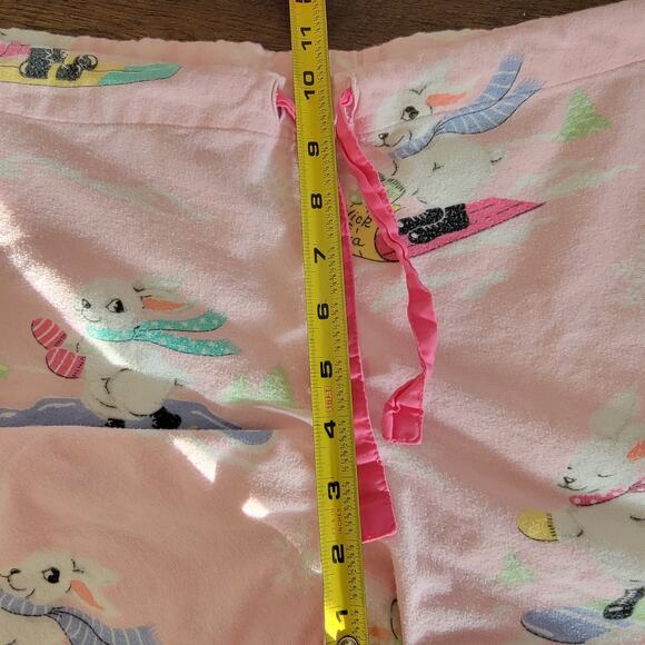 Nick & Nora Pink Winter Snow Bunnies Pajama Pants Drawstring Sz M Flannel Cotton - Picture 7 of 13